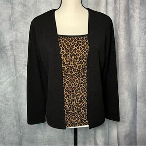 JKLA California *Vintage* Animal Print Layered Look Top and Open Front Cardigan